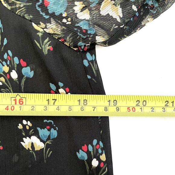 ZARA BASIC Women’s Floral Print Semi Sheer Blouse Top Ruffled Sleeve Blk - Picture 7 of 10